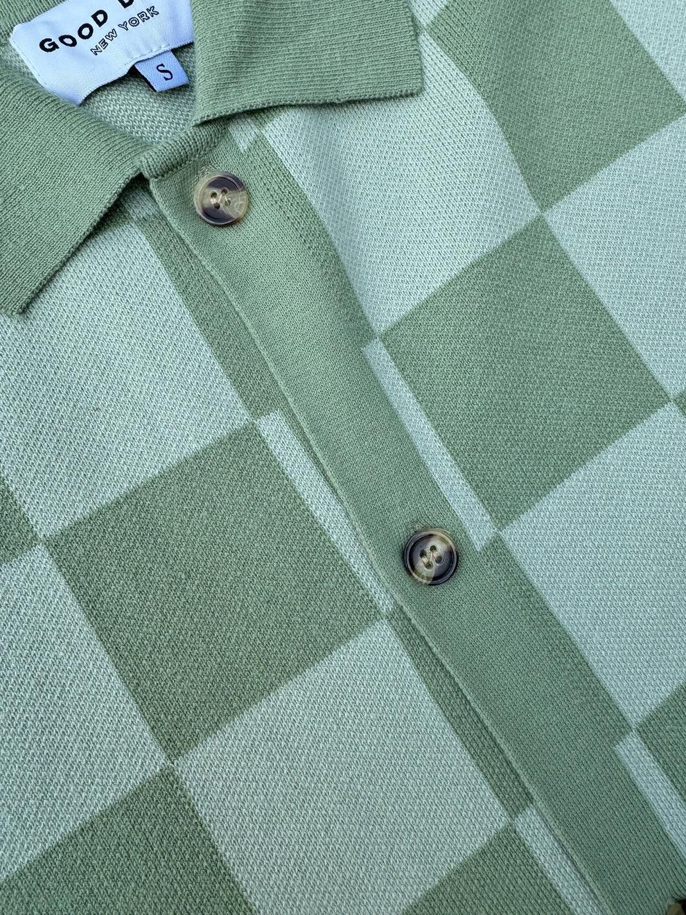 Checkered Knit Jacquard Button Up