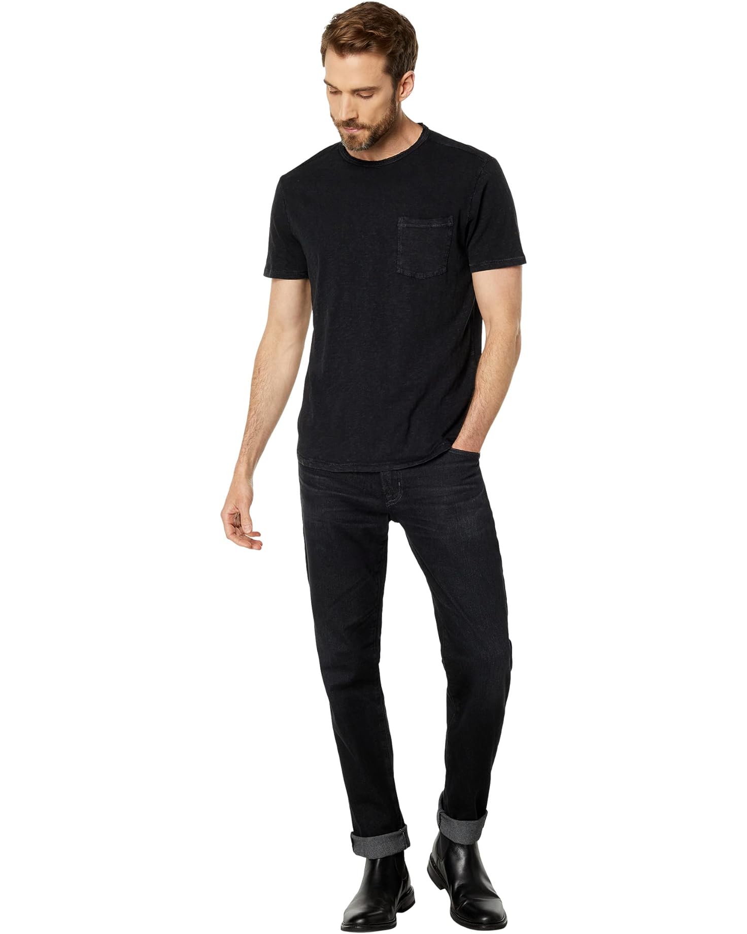 Cooper Acid Wash Curved Hem Crew in Black