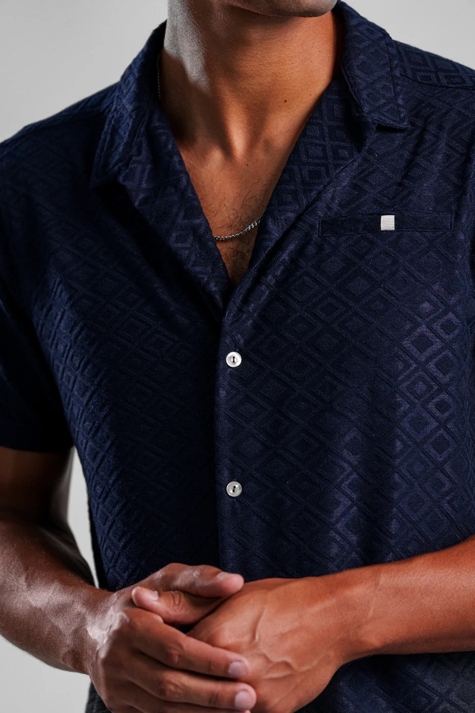 Short Sleeve Knit In Jacquard Blue Diamond