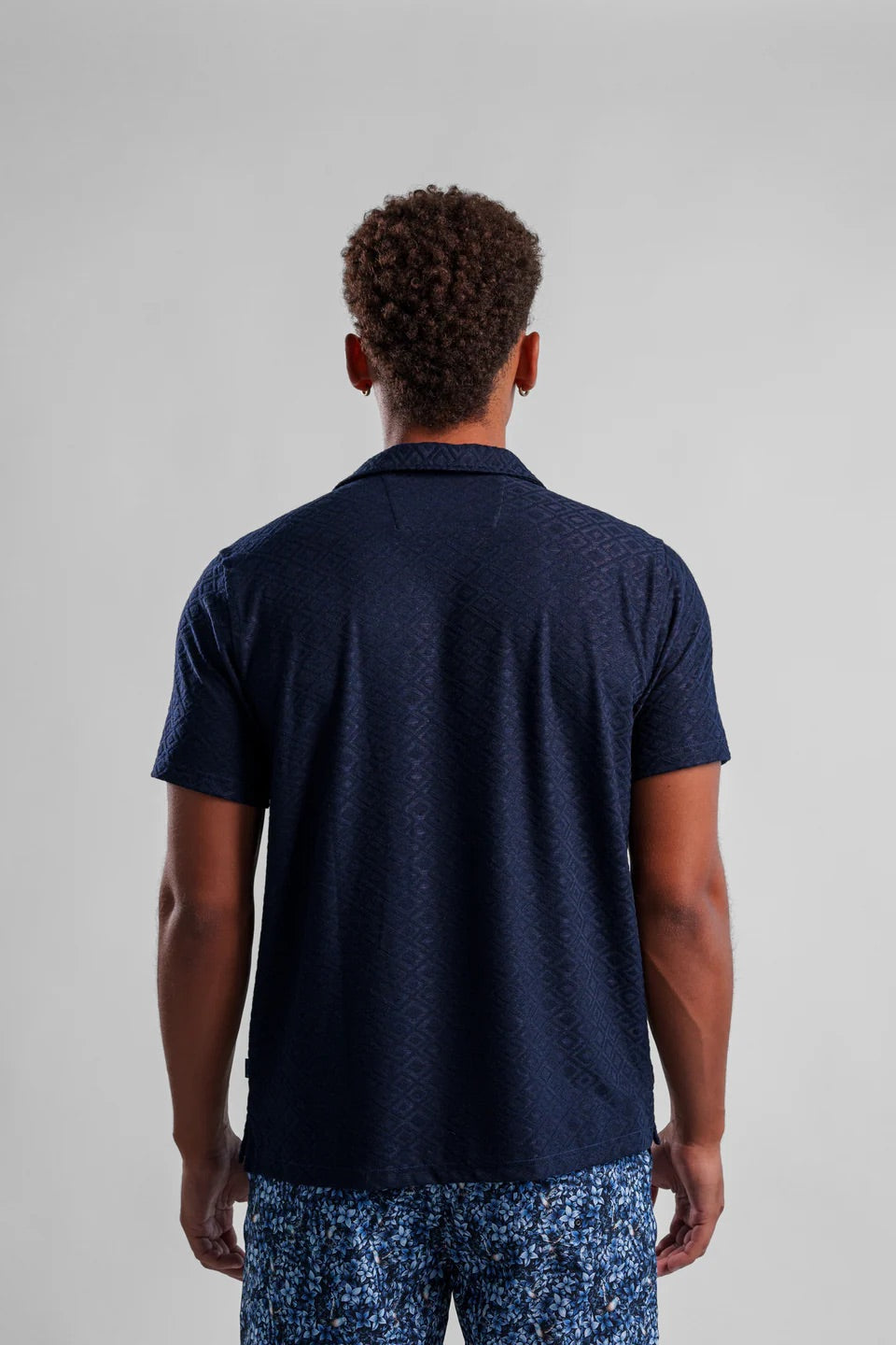 Short Sleeve Knit In Jacquard Blue Diamond