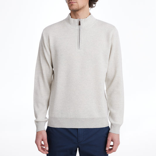 Light Gauge Highneck Jacquard 1/4 Zip in Grey