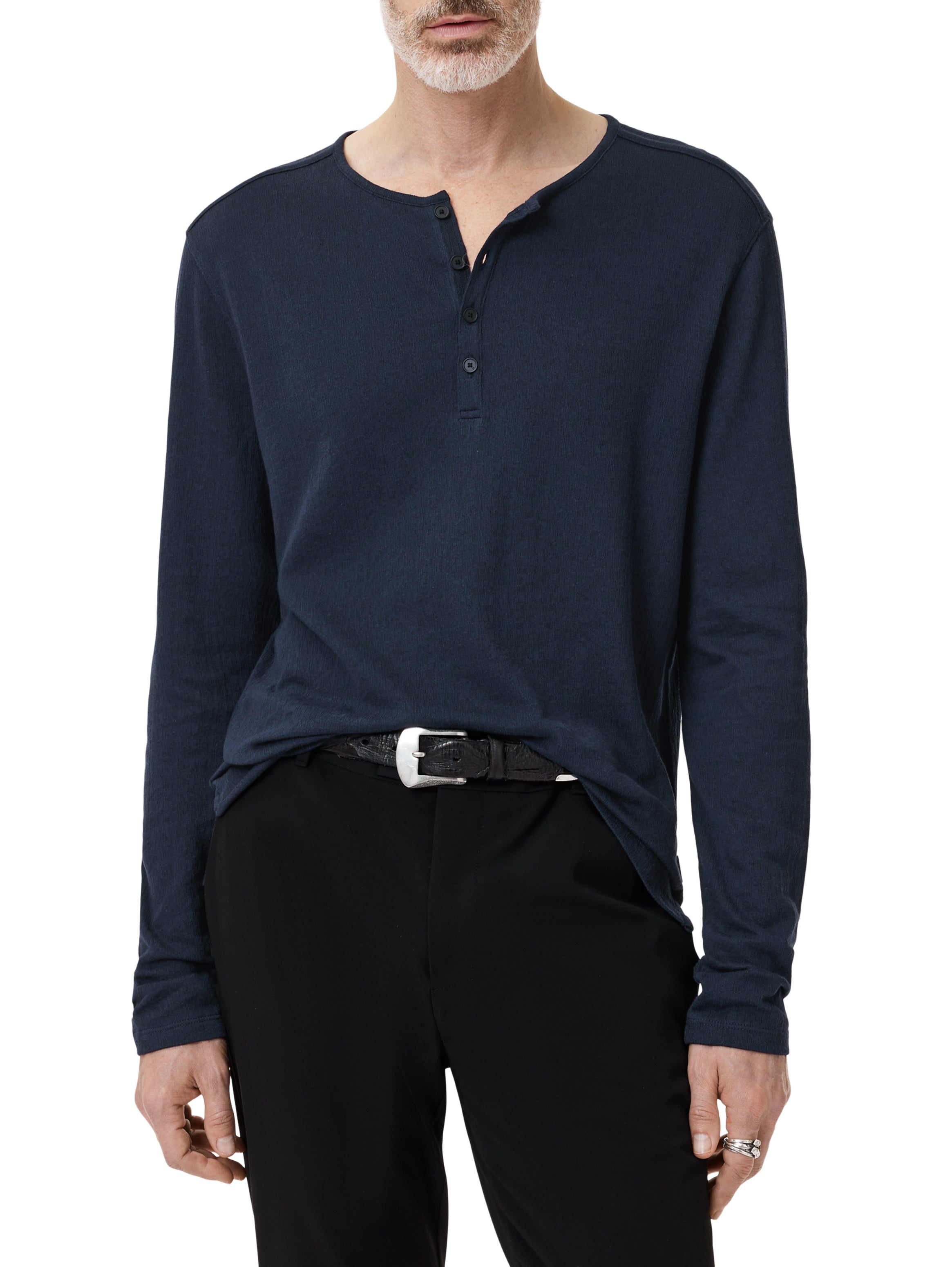 Walden Stitch LS Henley in Navy