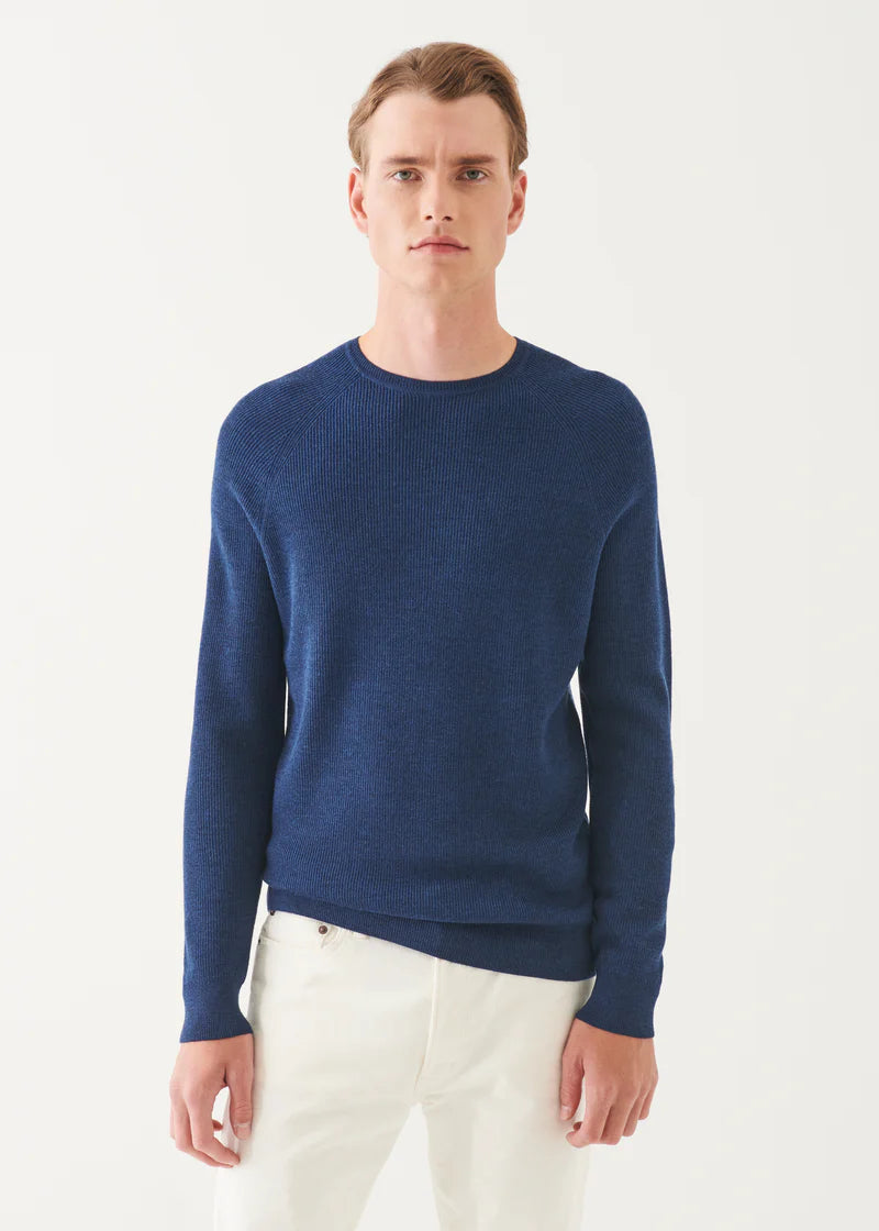Merino Wool Ribbed Crewneck in  Light Blue