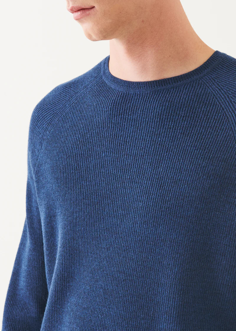 Merino Wool Ribbed Crewneck in  Light Blue