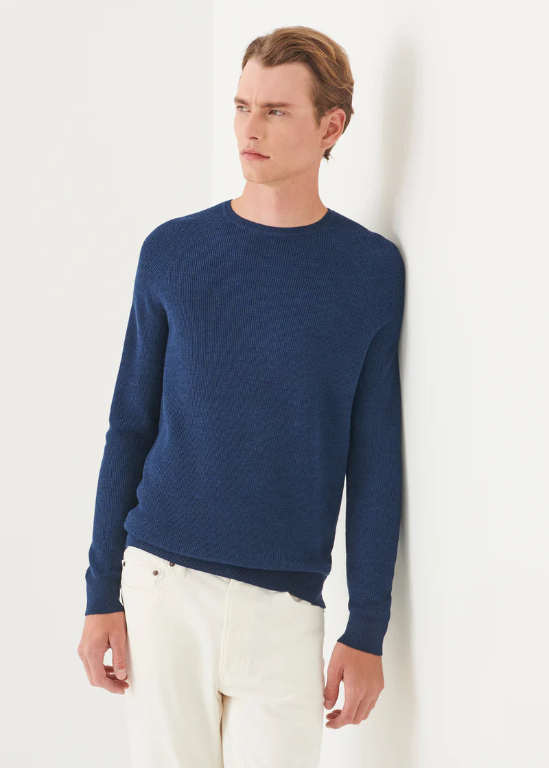 Merino Wool Ribbed Crewneck in  Light Blue