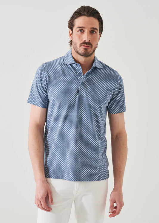 Neat Floral Polo in Steel Blue