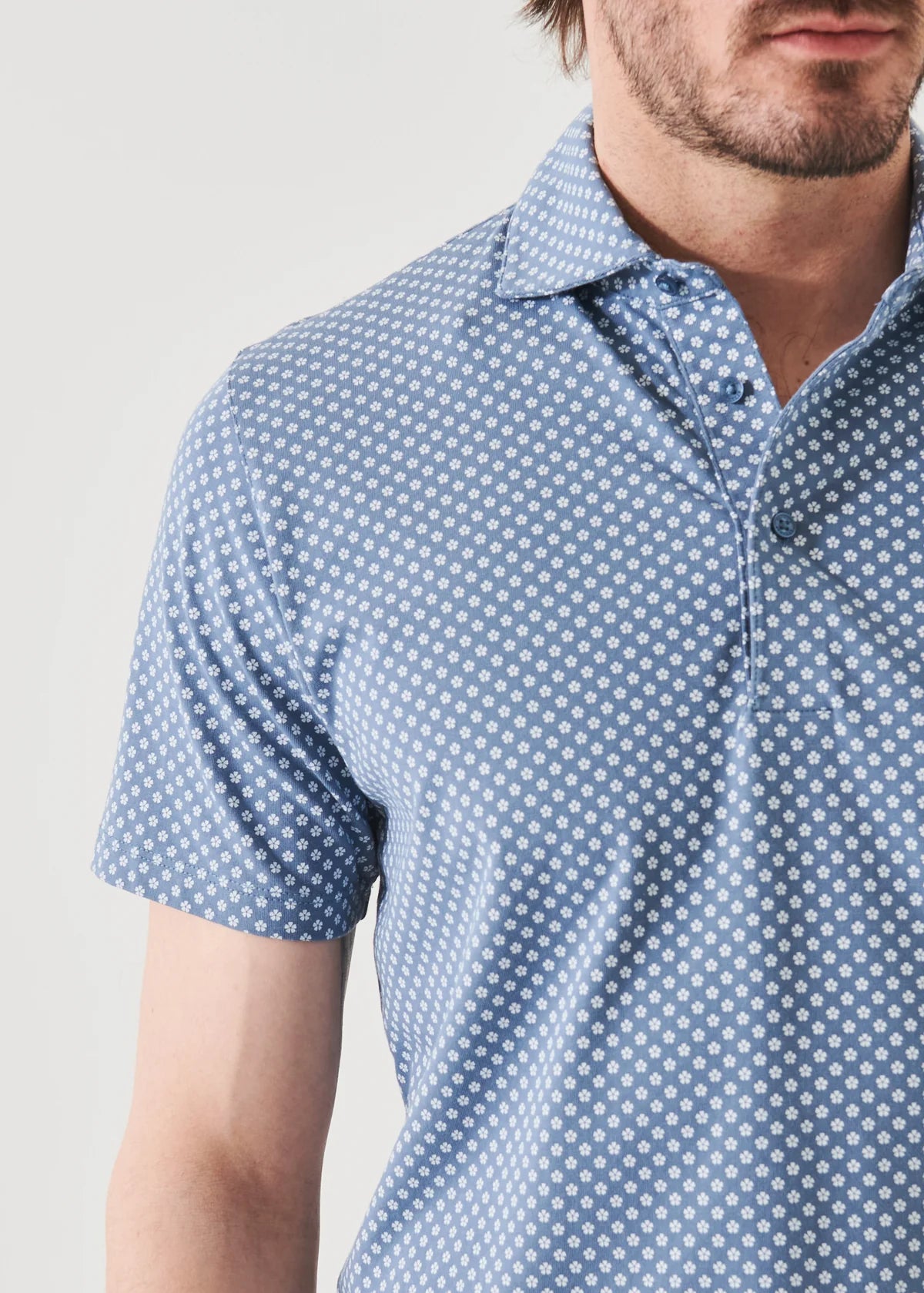 Neat Floral Polo in Steel Blue