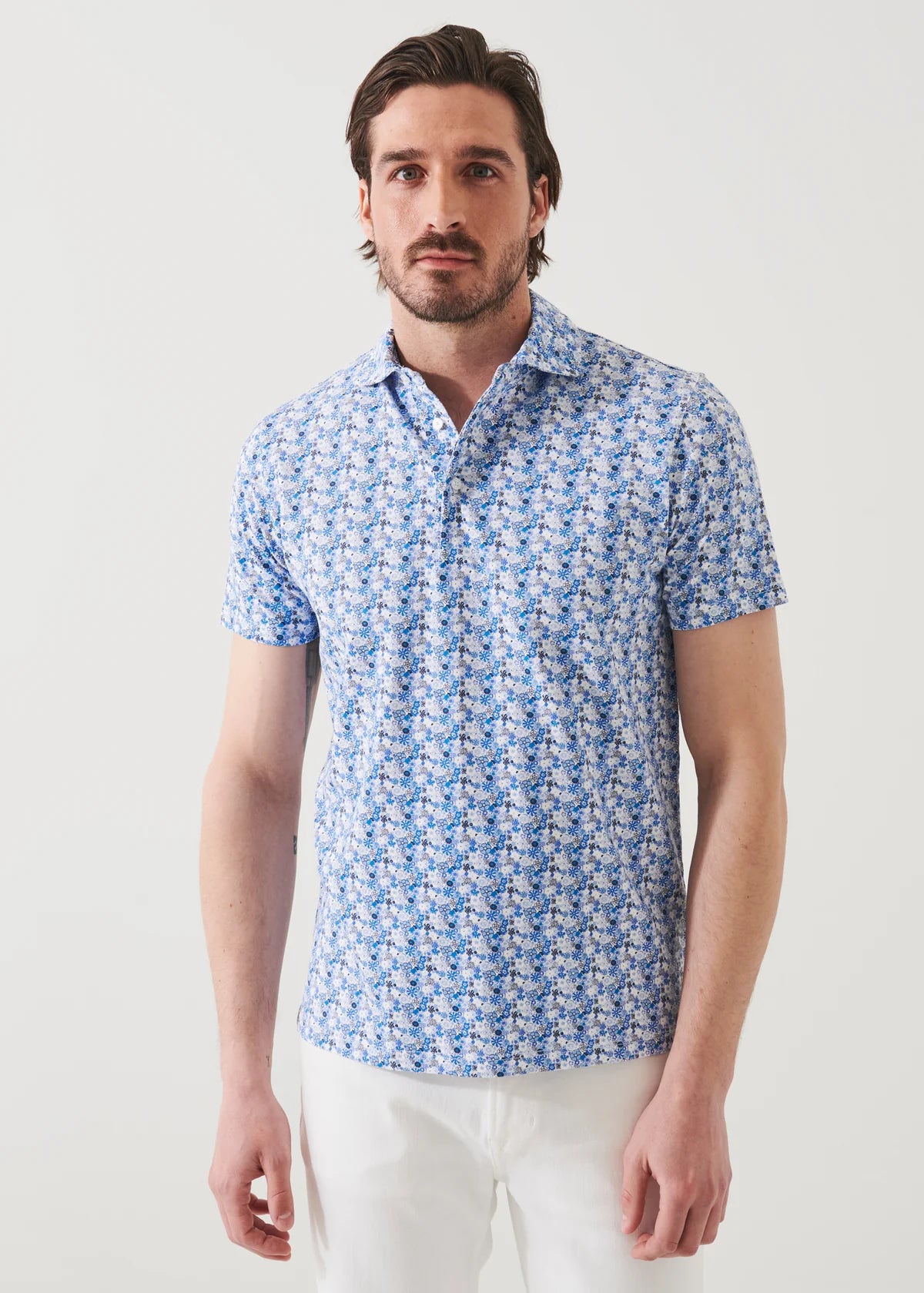 Linnea Floral Print Polo in Blue
