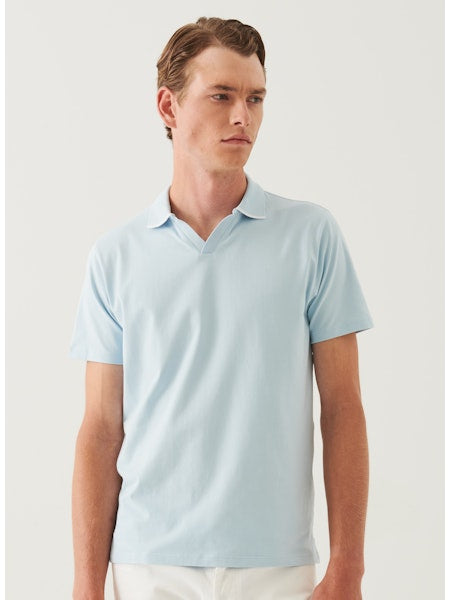Iconic Tipped Open Polo in Baby Blue