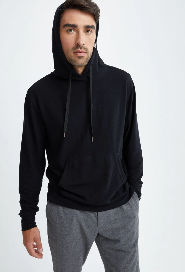 Fleece Knit Hoodie in Black