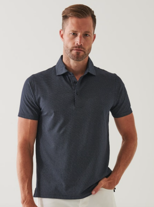 Micro Print Polo in Midnight