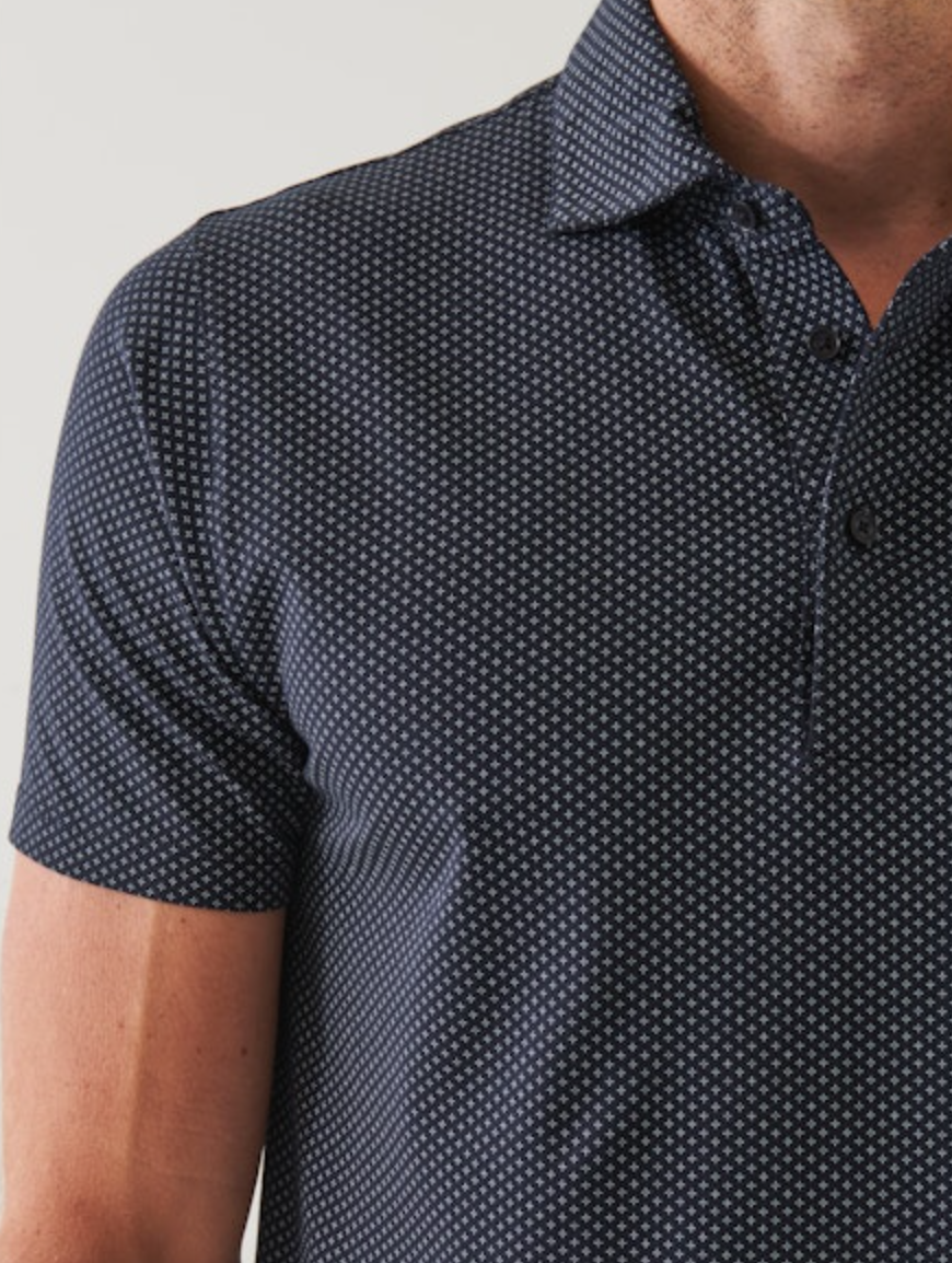 Micro Print Polo in Midnight