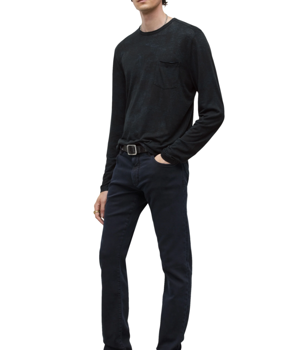 Long Sleeve Printed Burnout Crew in Officer Blue