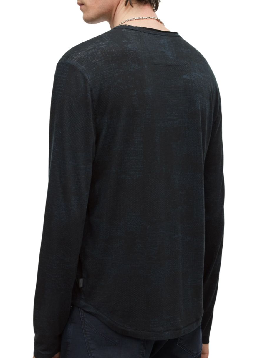 Long Sleeve Printed Burnout Crew in Officer Blue