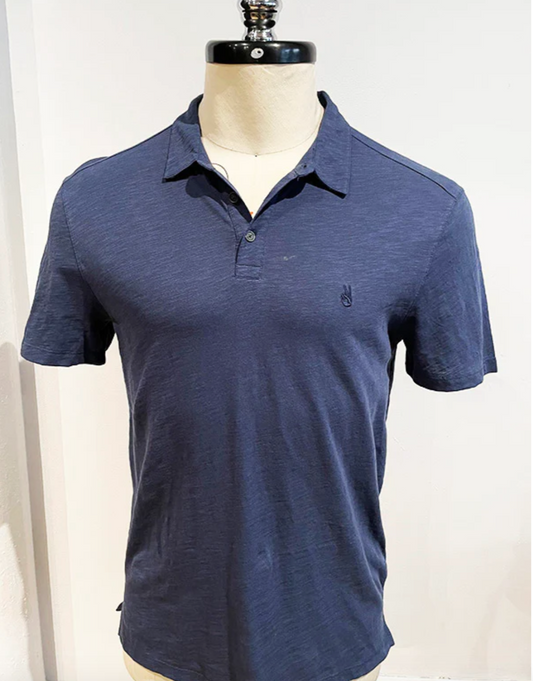 Slub Cotton Peace Sign Polo in Oiled Blue