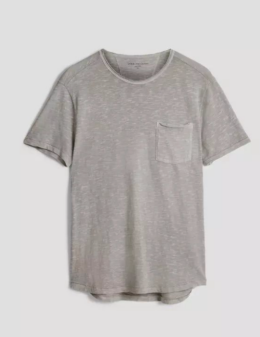 Cooper Acid Wash Curved Hem Crew in Grey Sky