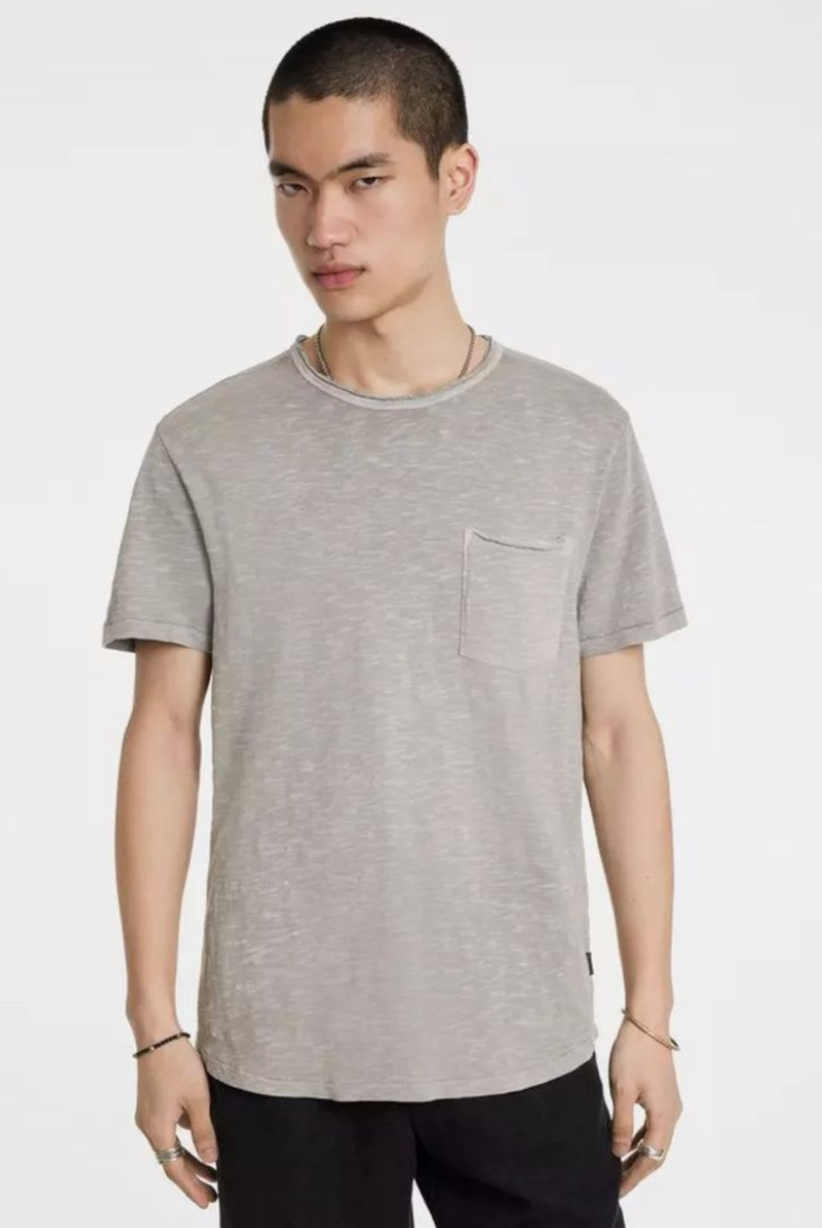 Cooper Acid Wash Curved Hem Crew in Grey Sky