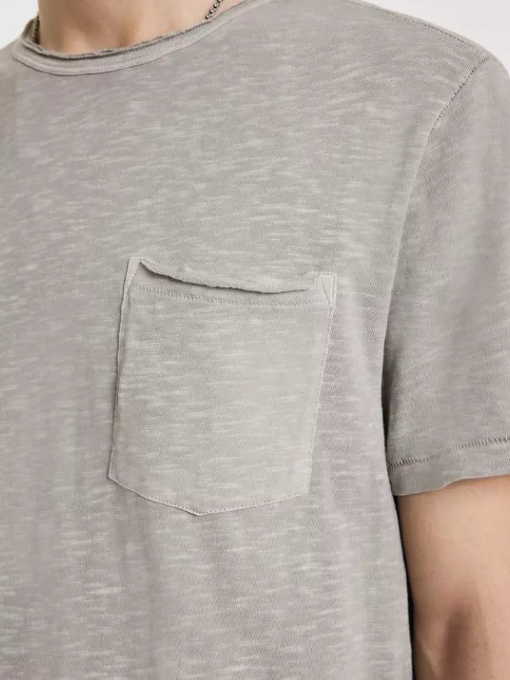 Cooper Acid Wash Curved Hem Crew in Grey Sky