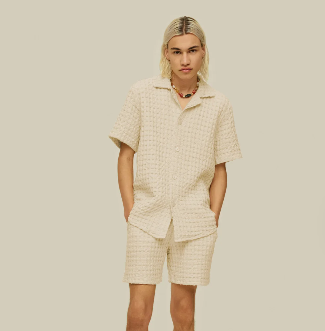 Ecru Cub Waffle Shirt in Cream