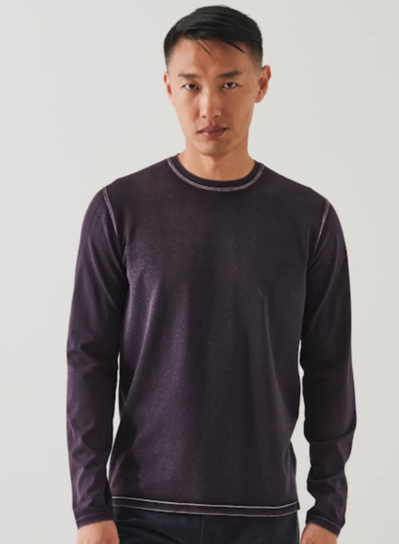 LS Pima Crew in Bordeuax Vintage Wash