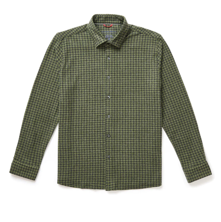 Fleece Jersey LS in Green Houndstooth