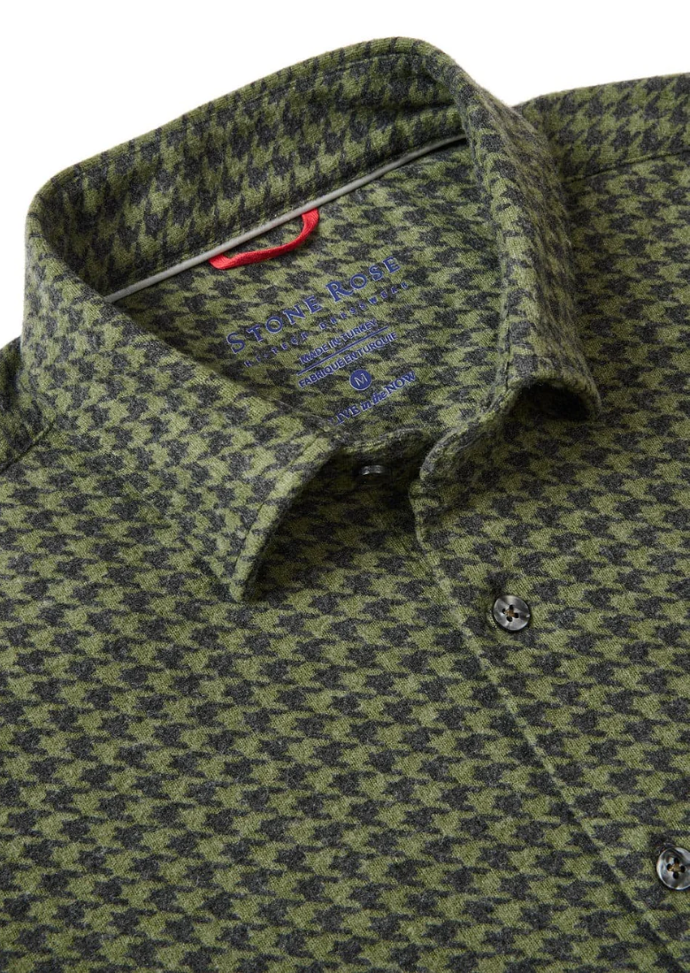 Fleece Jersey LS in Green Houndstooth