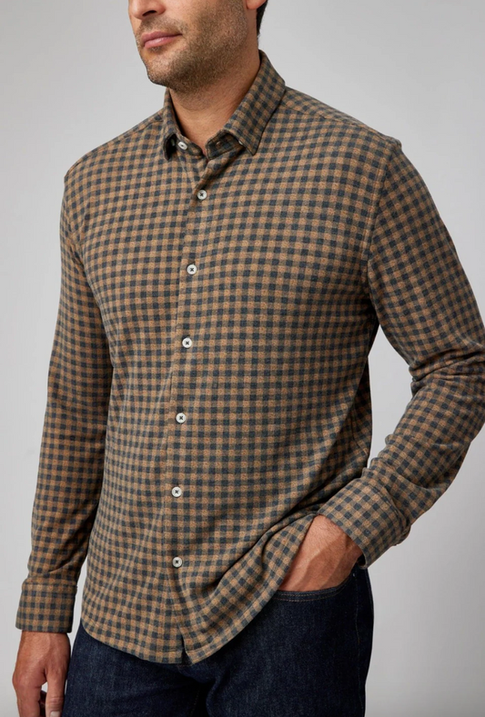 Fleece Jersey LS in Brown Gingham