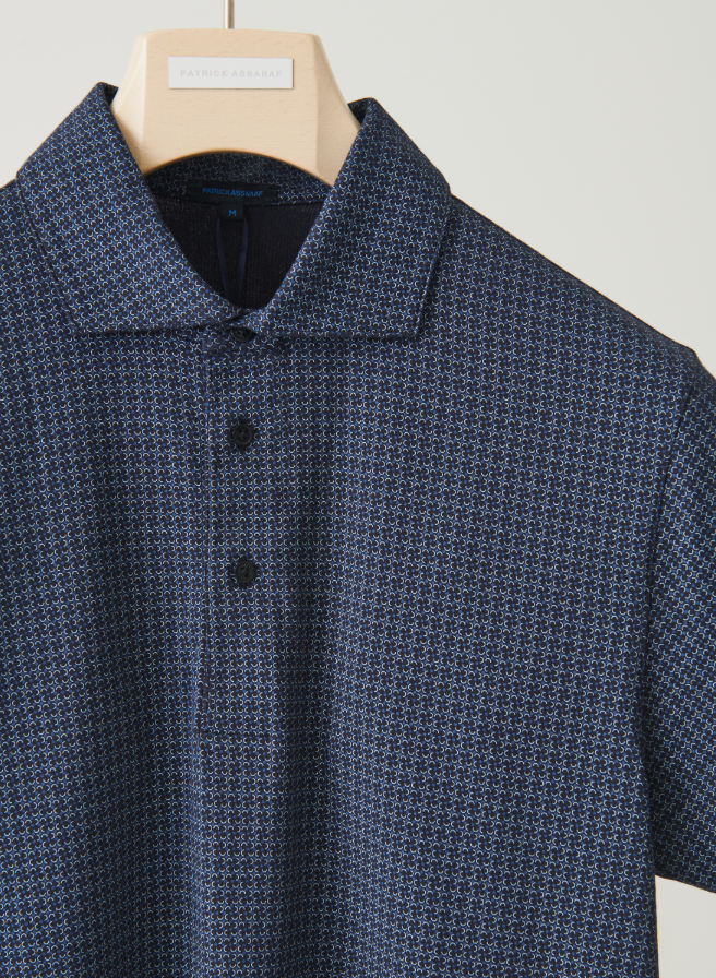 Neat Print Polo in Midnight