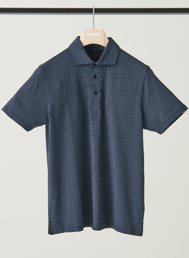 Neat Print Polo in Midnight