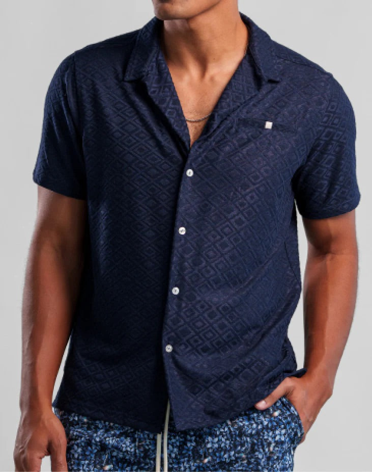 Short Sleeve Knit In Jacquard Blue Diamond