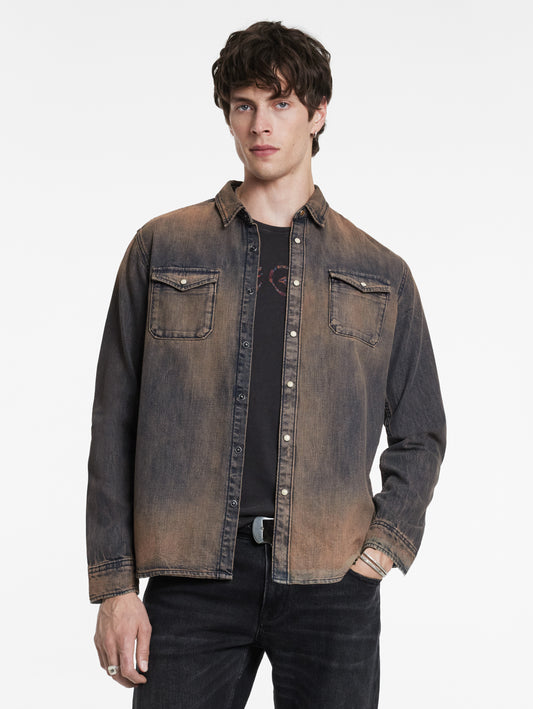 Marshall Western Shirt in Rust Wash Denim