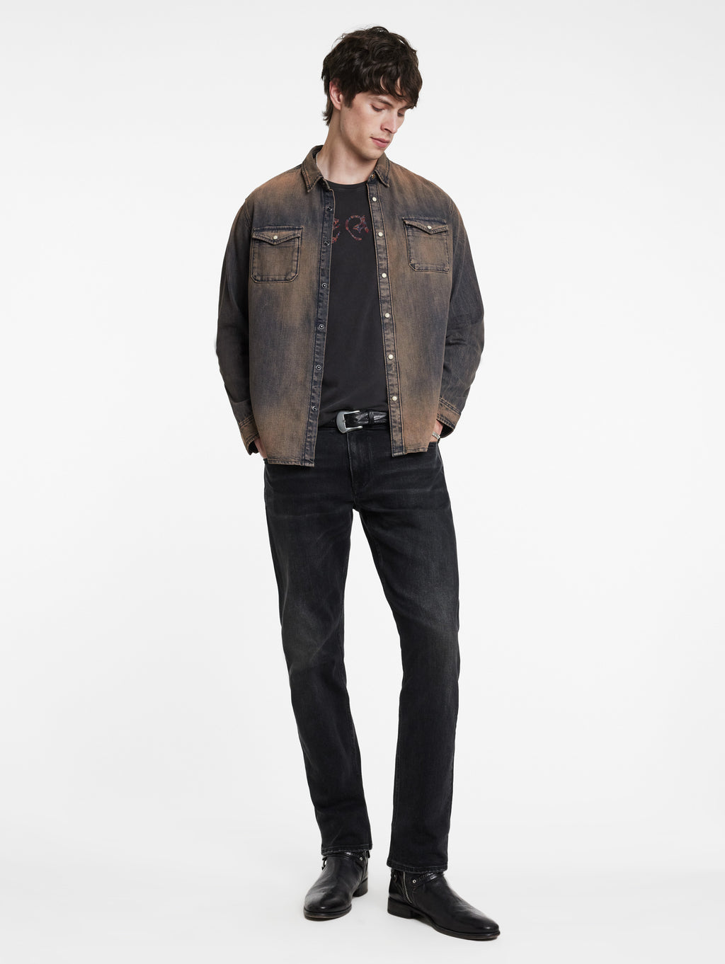 Marshall Western Shirt in Rust Wash Denim