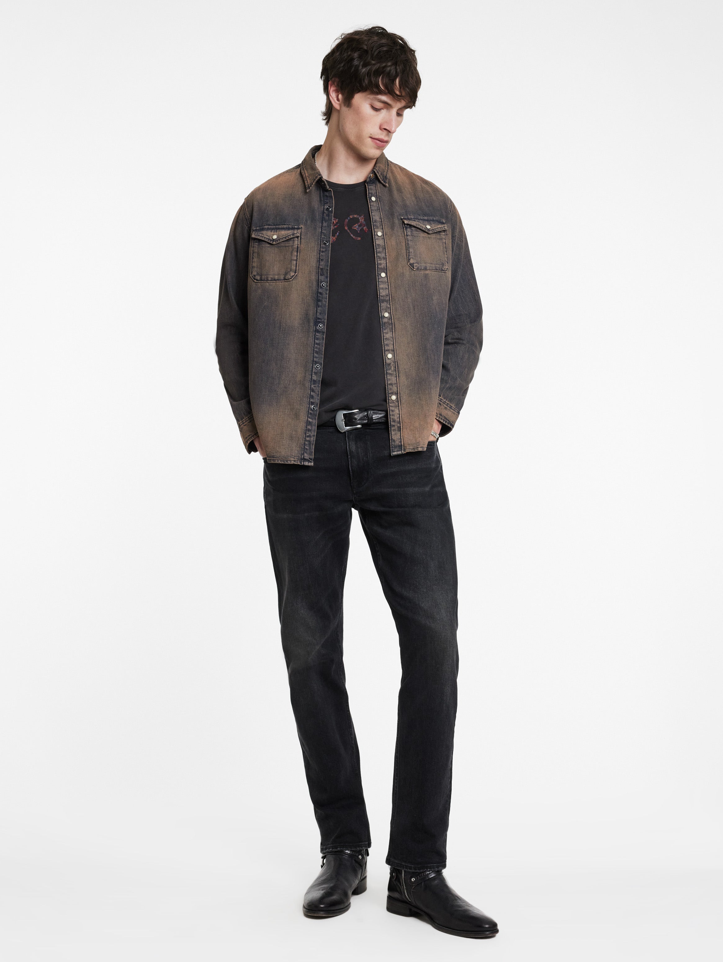 Marshall Western Shirt in Rust Wash Denim