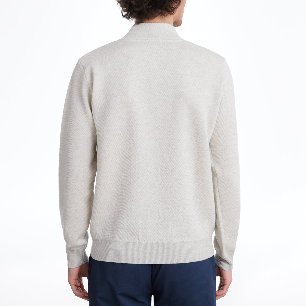 Light Gauge Highneck Jacquard 1/4 Zip in Grey