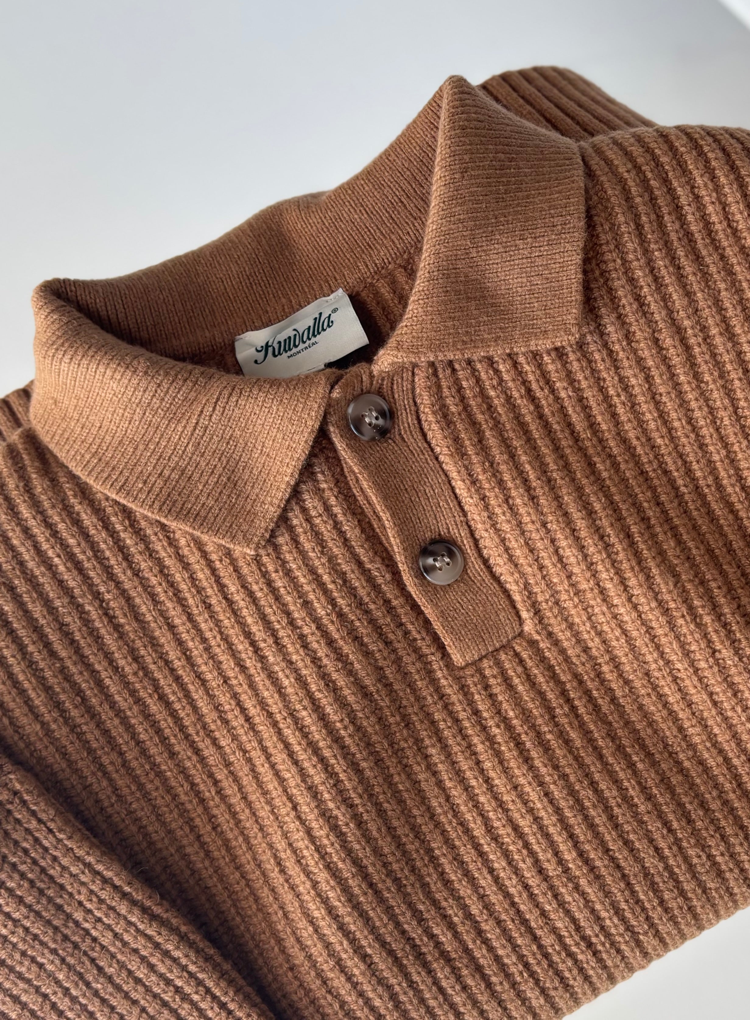 Knitted LS Polo in Beige