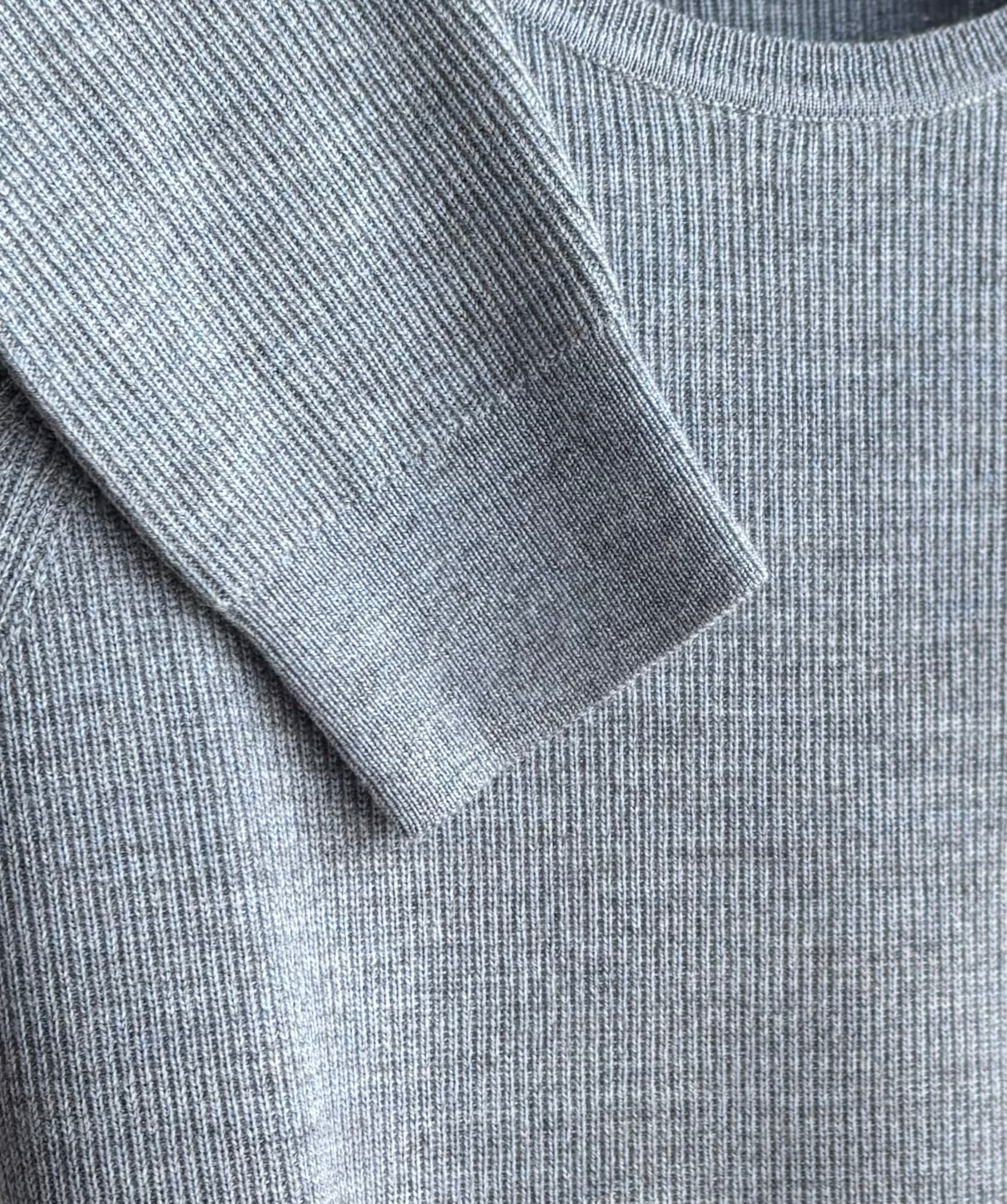 Merino Wool Ribbed Crewneck in  Light Blue