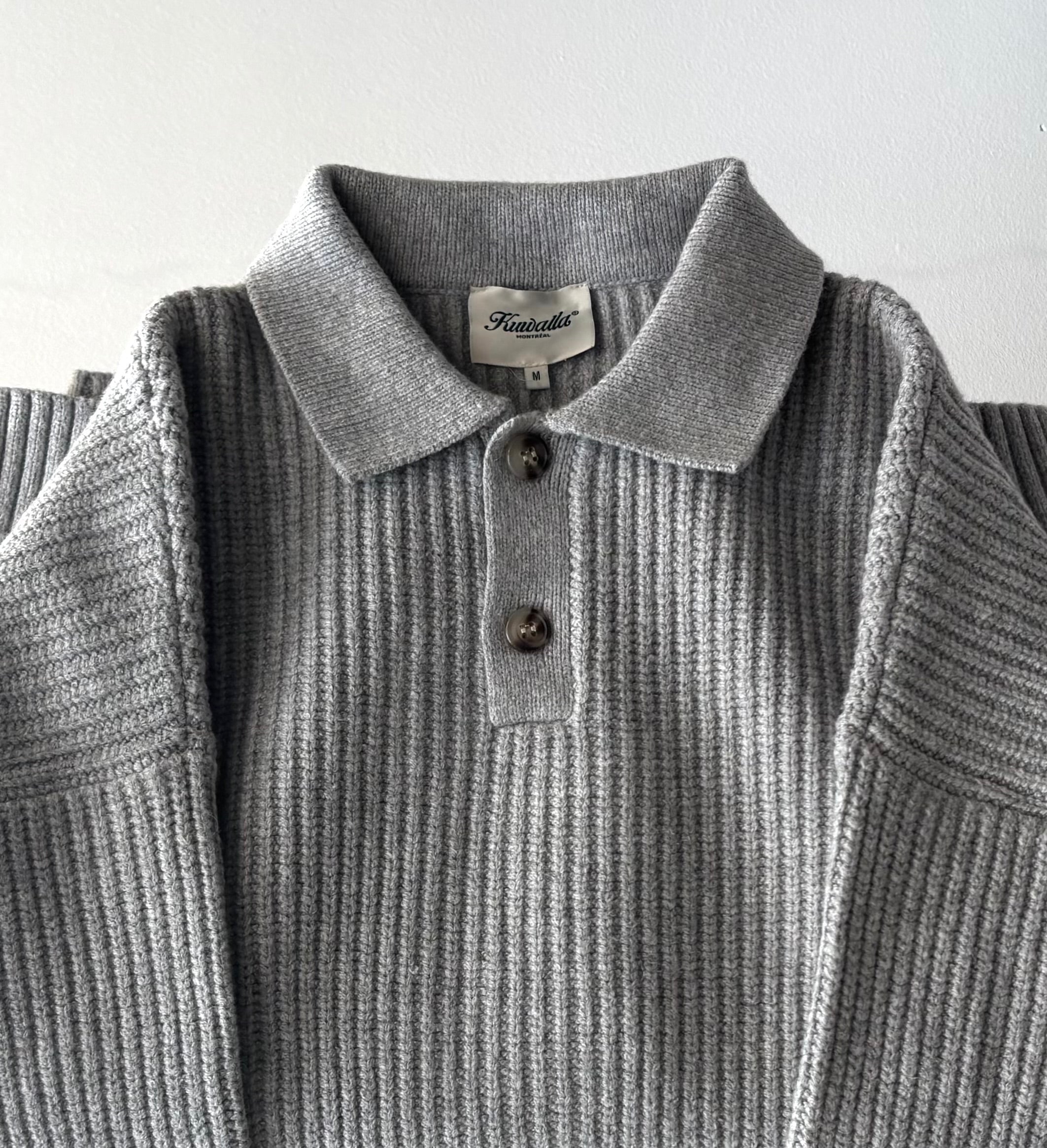 Knitted LS Polo in Grey