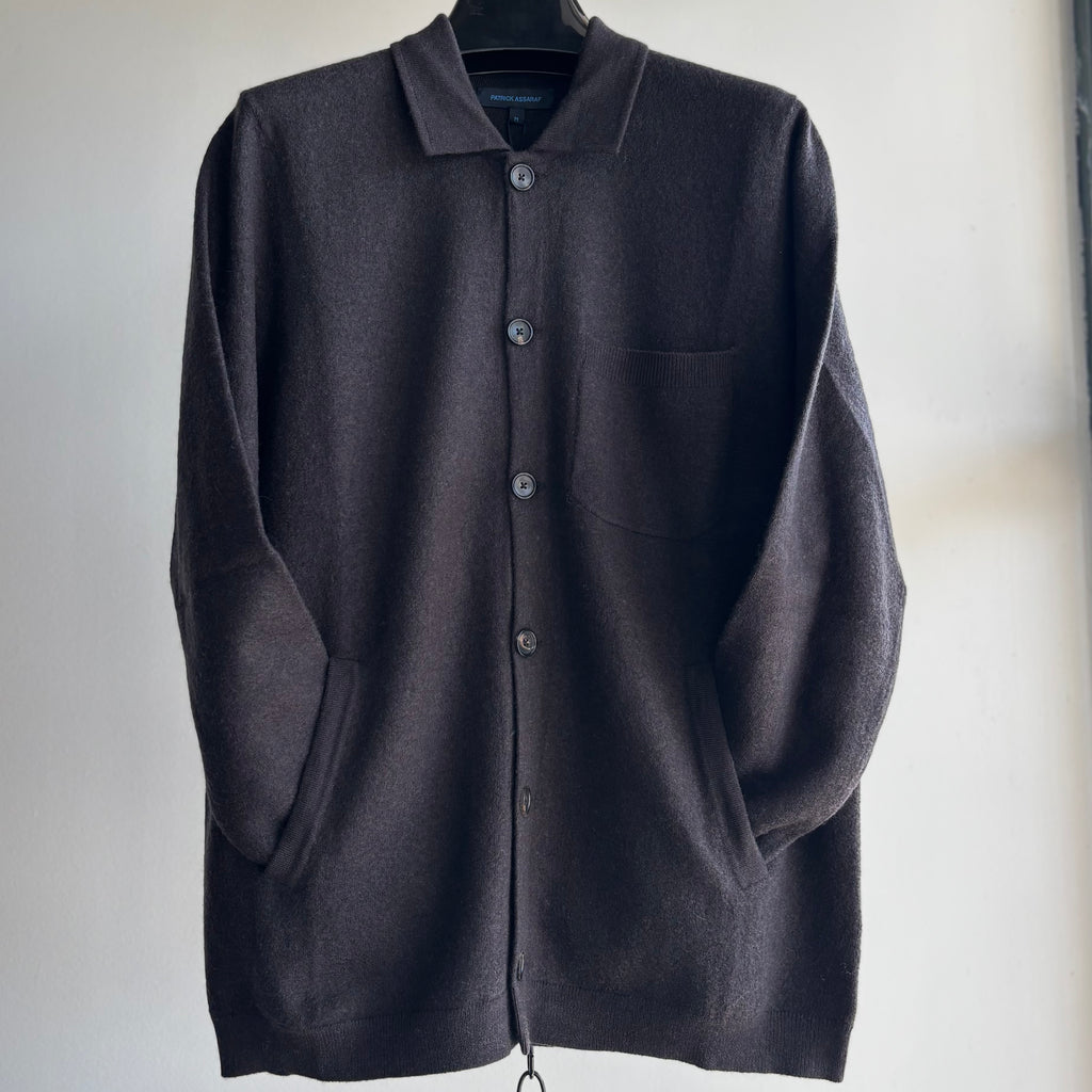 Merino Boiled Wool Button Jacket in Brownie
