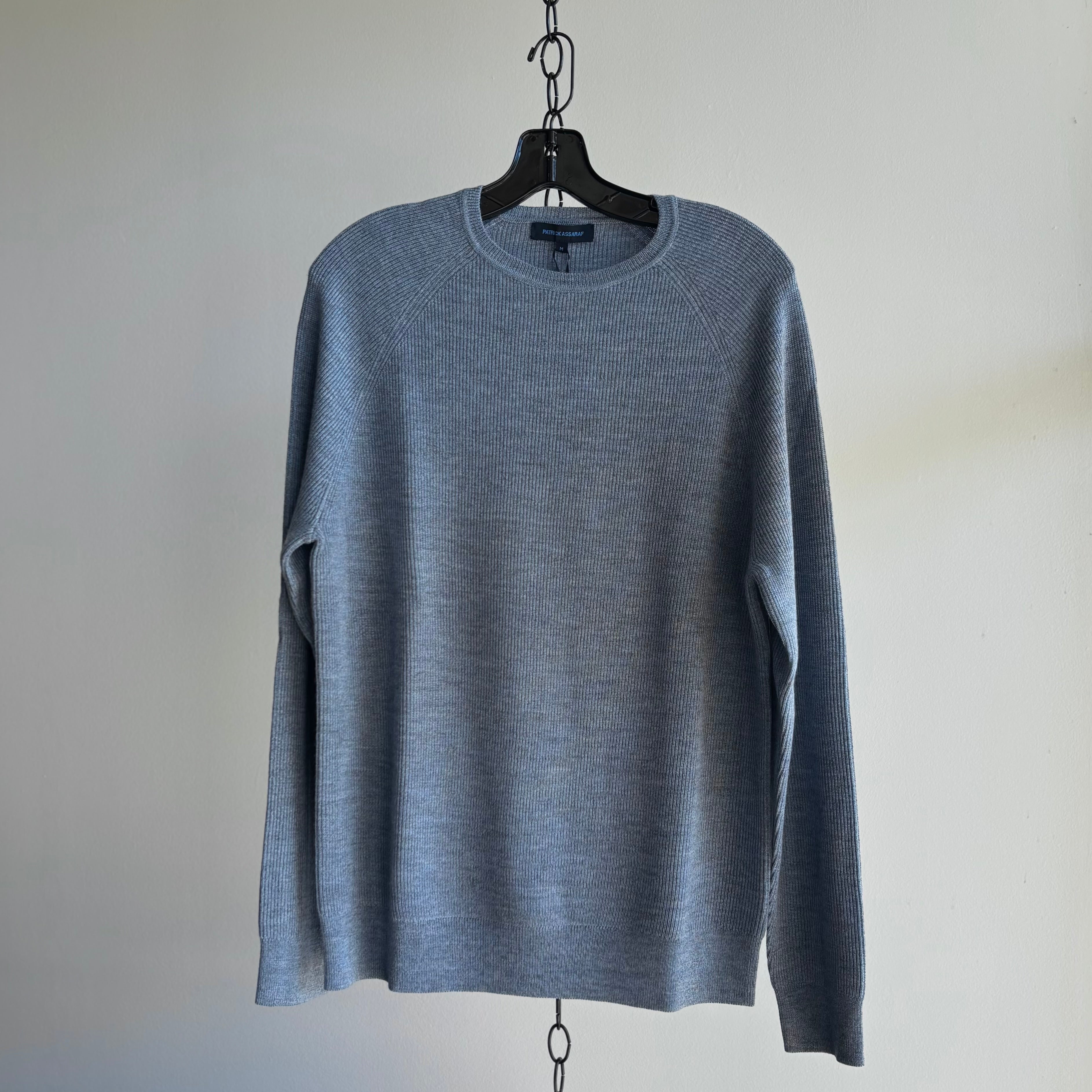 Merino Wool Ribbed Crewneck in  Light Blue