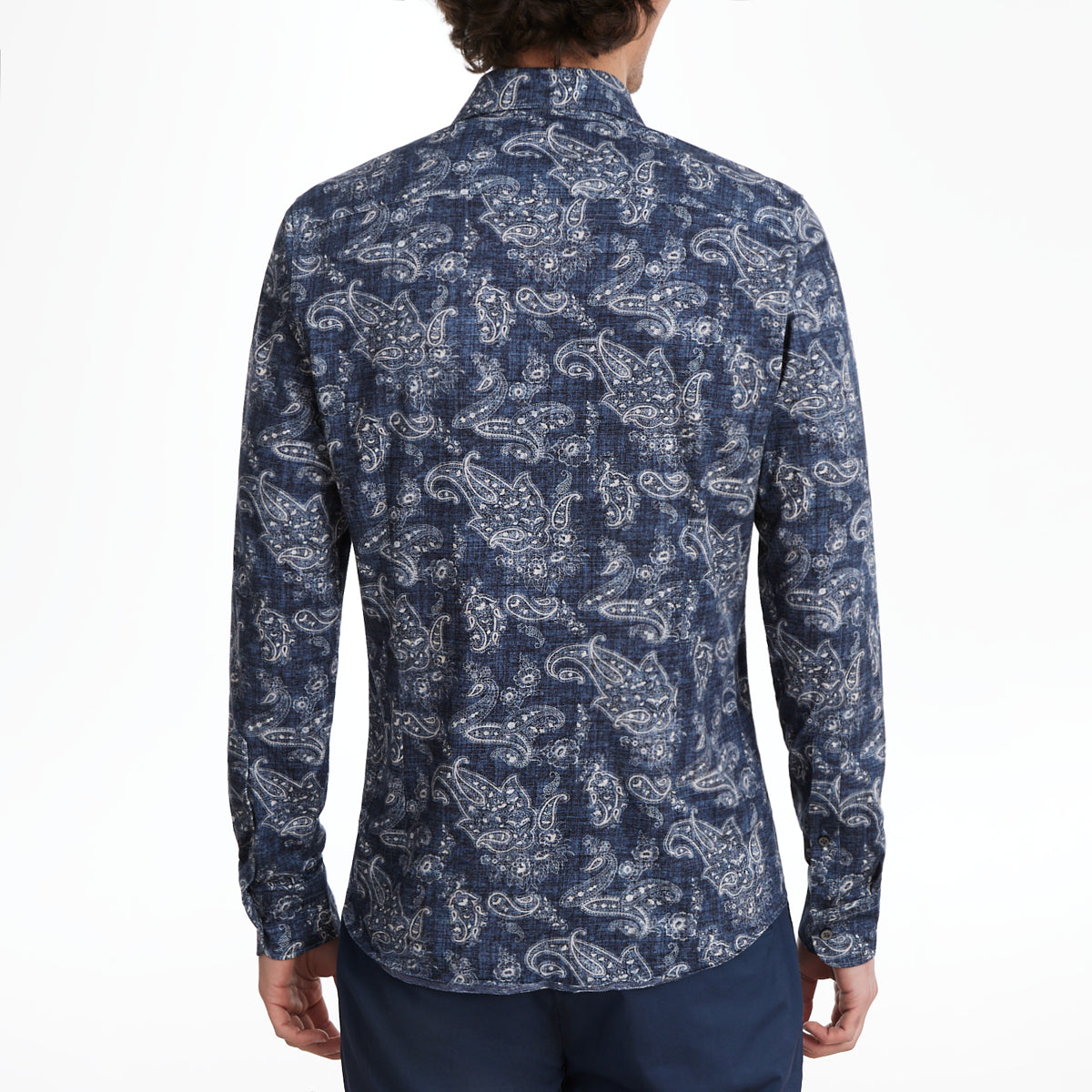 Jersey Knit Dress Shirt in Dark Blue Paisley