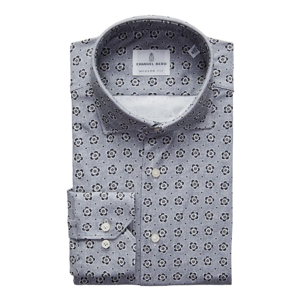 4-Flex Dress Shirt in Black/Grey Floral