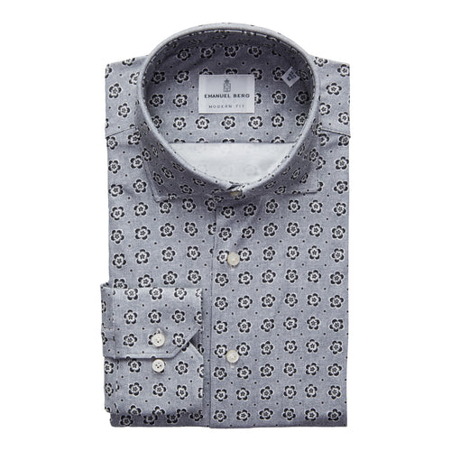 4-Flex Dress Shirt in Black/Grey Floral